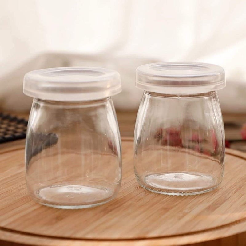 Dailydanny 6 Pcs Yogurt Pudding Jars Bottles With Plastic Lids Ideal for Jam, Honey, Wedding Favors, Shower Favors, Baby Foods (5.5 oz (150ml)) - Image 1